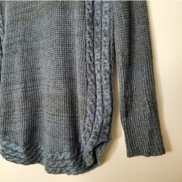 ONYX Cable Knit Sides Crewneck Sweater Rounded Hem Soft Top Marled Blue Sz M - Picture 12 of 14